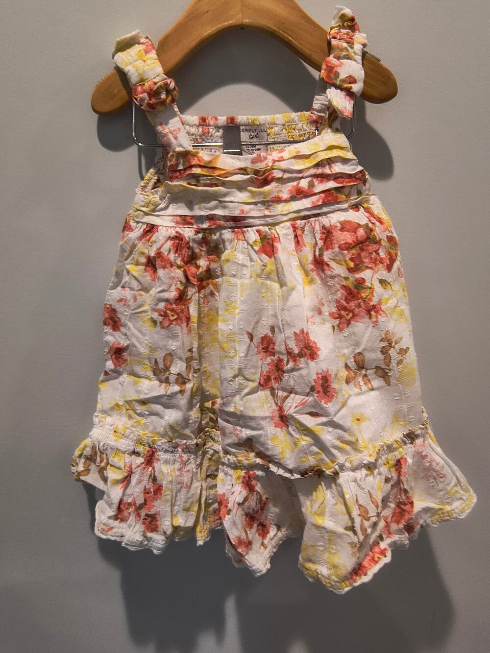 Sincerely Jules Girls' Yellow Peach Floral Ruffle Dress 18-24M